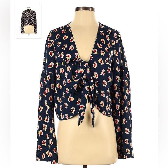 BCBG Navy Floral Tie Front Top - Picture 4 of 9